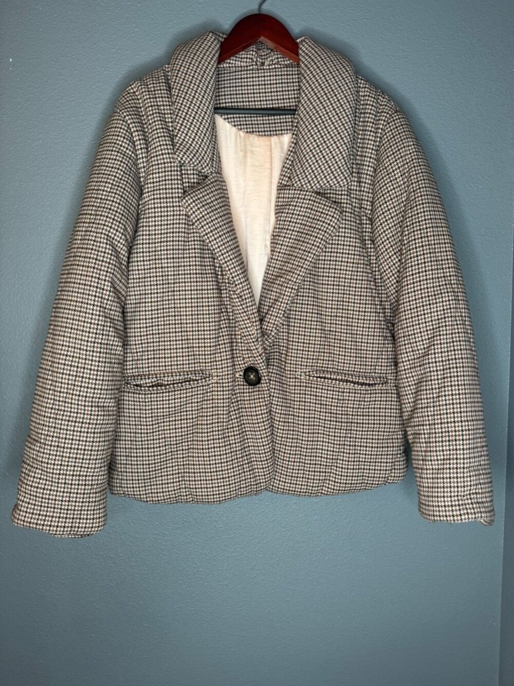 Free People Houndstooth Blazer Womens Small Brown Black Tailored Jacket